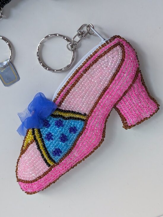 Handbags - Beaded Pink High Heel Shoe Coin Purse & Black Cat Face Key Chain